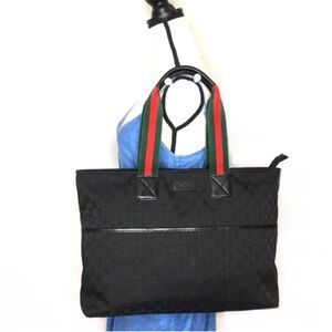 Authentic Gucci black monogram canvas tote bag